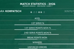 王欣瑜本場比賽技術統計：非受迫性失誤65-33、制勝分34-18